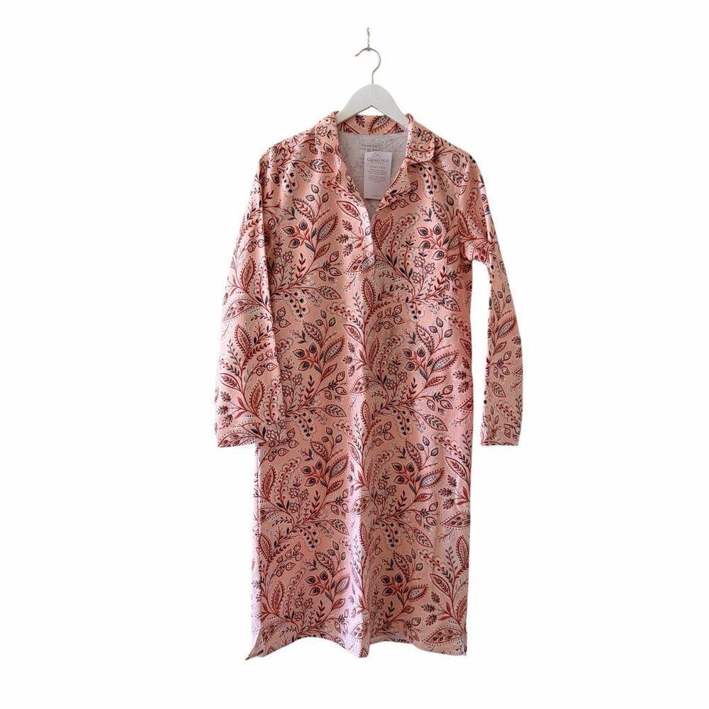 Garnet Hill Asian Wrap Organic-Cotton Midi Gown Floral Print Cozy Sleep Dress Ni
